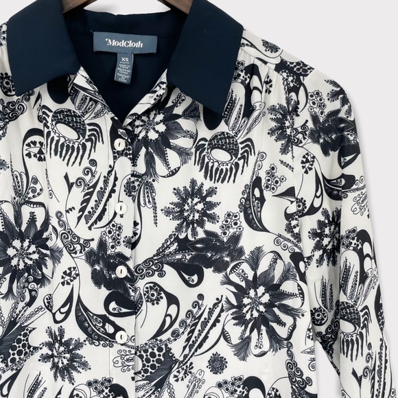 Modcloth White Blue‎ Floral Button Up Collared Dress Size XS - Picture 7 of 9